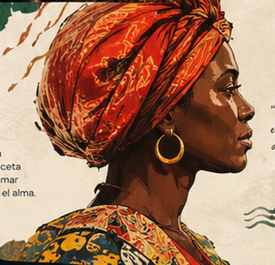 Mujer del Pacífico con turbante tradicional